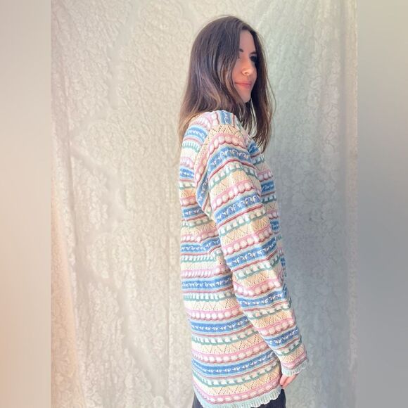 Vintage Pastel Multi-Patterned Knit Crossings Jumper Sweater – 100% Cotton - Picture 13 of 13